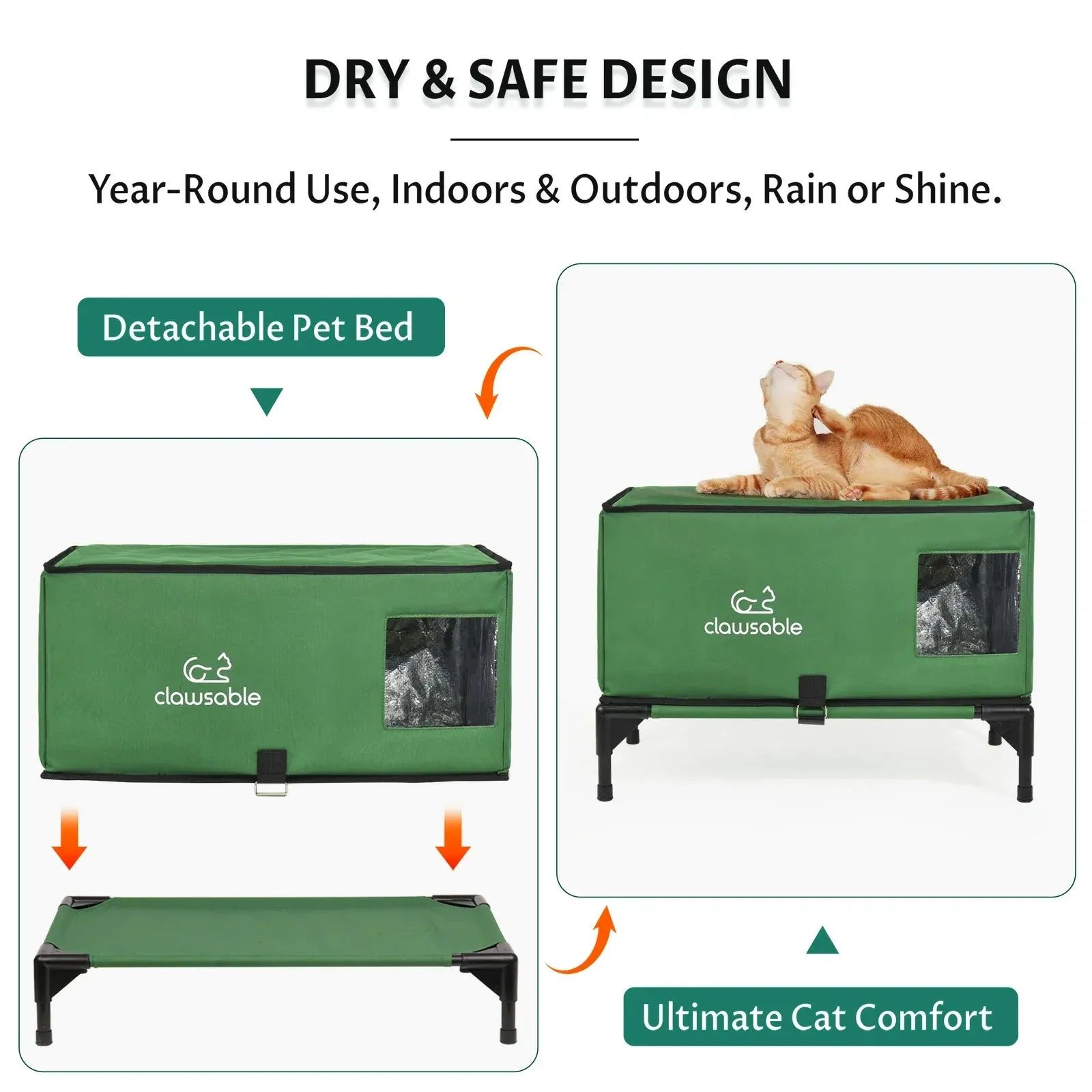 2 in 1 Outdoor Elevated Portable Insulated Cat House Small