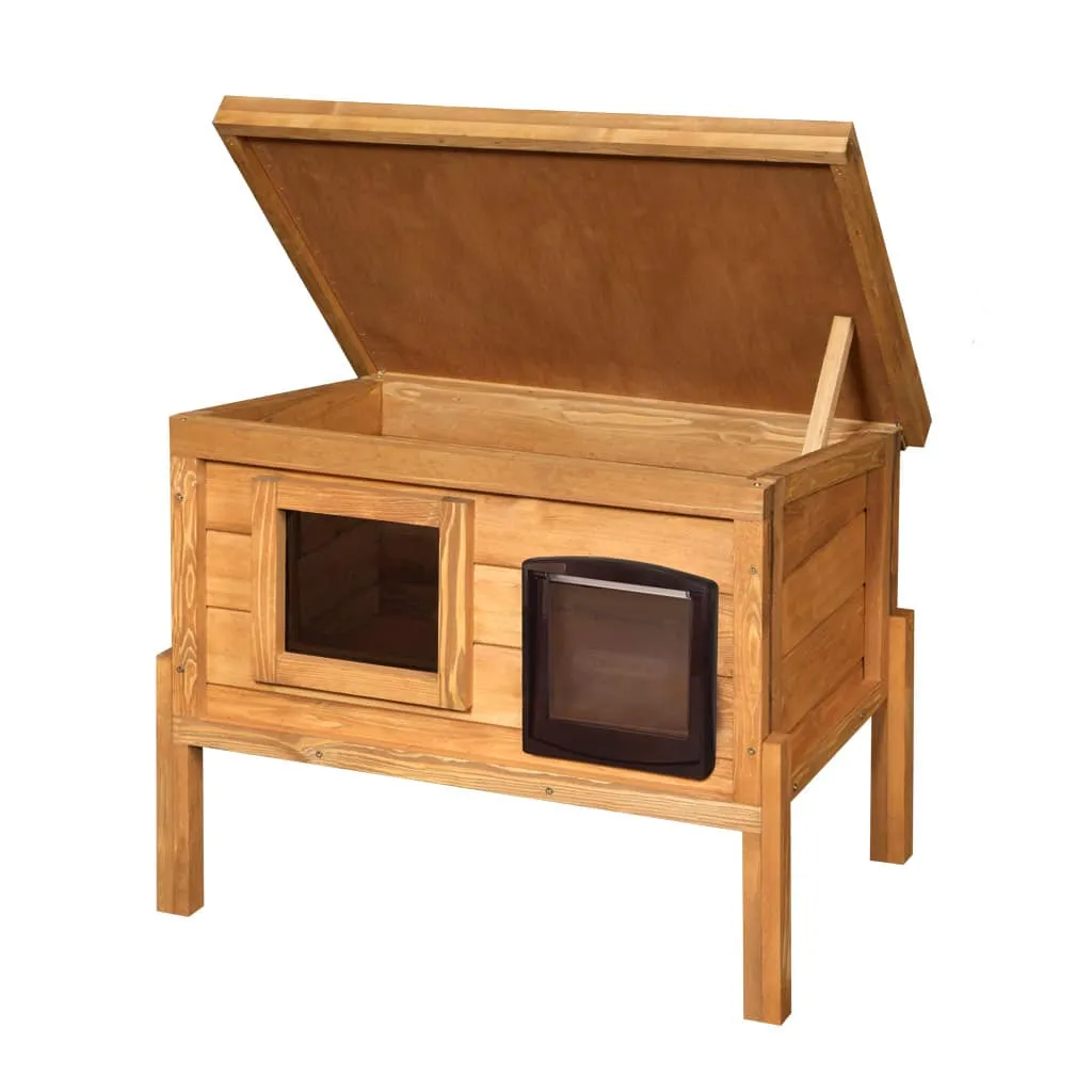 Cat House Self Heating Outdoor Kennel with One Way Privacy Window | Perfect for One Cat