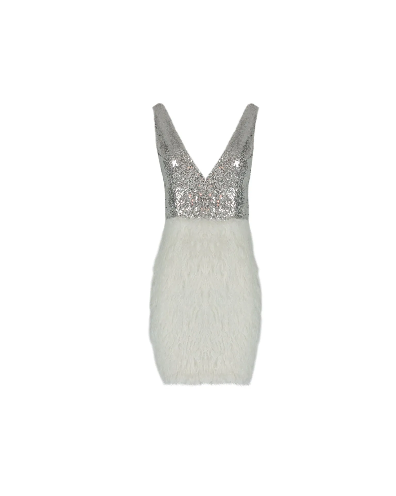 Deep V-neck Backless Faux Fur Decorate Short Club Party Dress