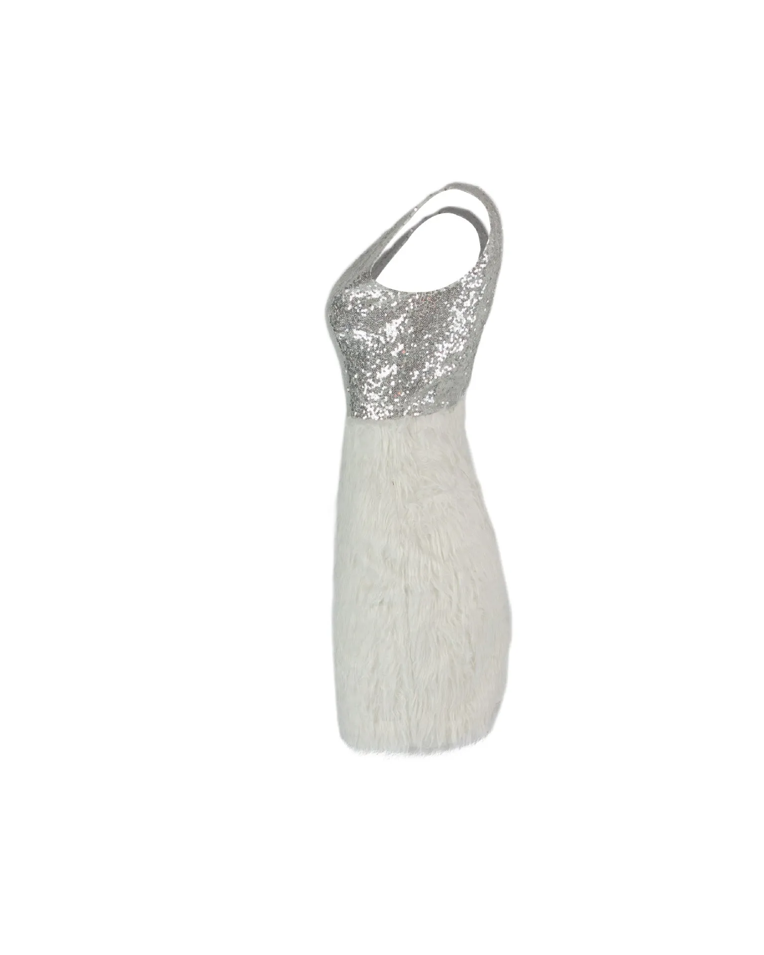 Deep V-neck Backless Faux Fur Decorate Short Club Party Dress