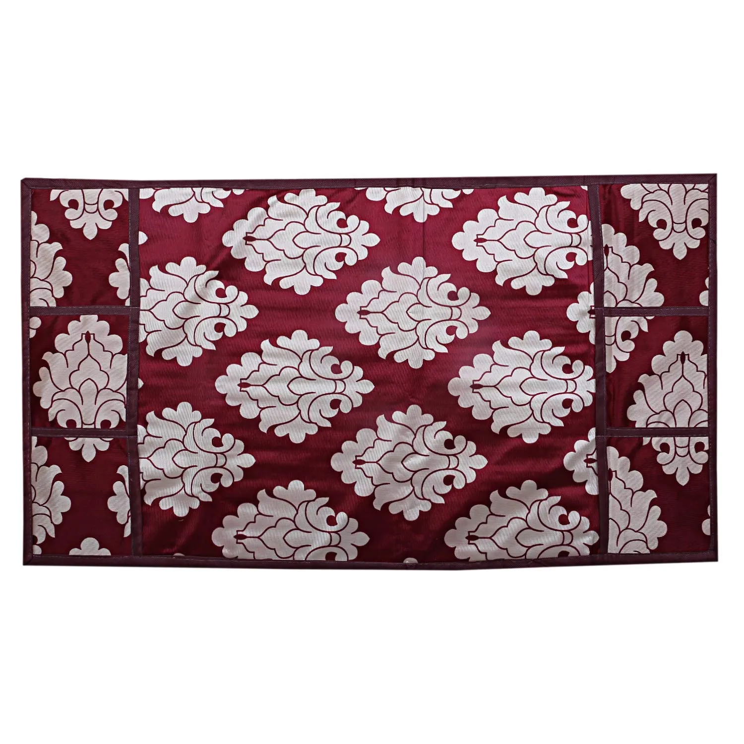 Kuber Industries Flower Design 3 Pieces PVC Fridge Mats,2 Piece Handle Cover and 1 Piece Fridge Top Cover (Maroon, Ctktc34068, Standard, Polyvinyl Chloride)