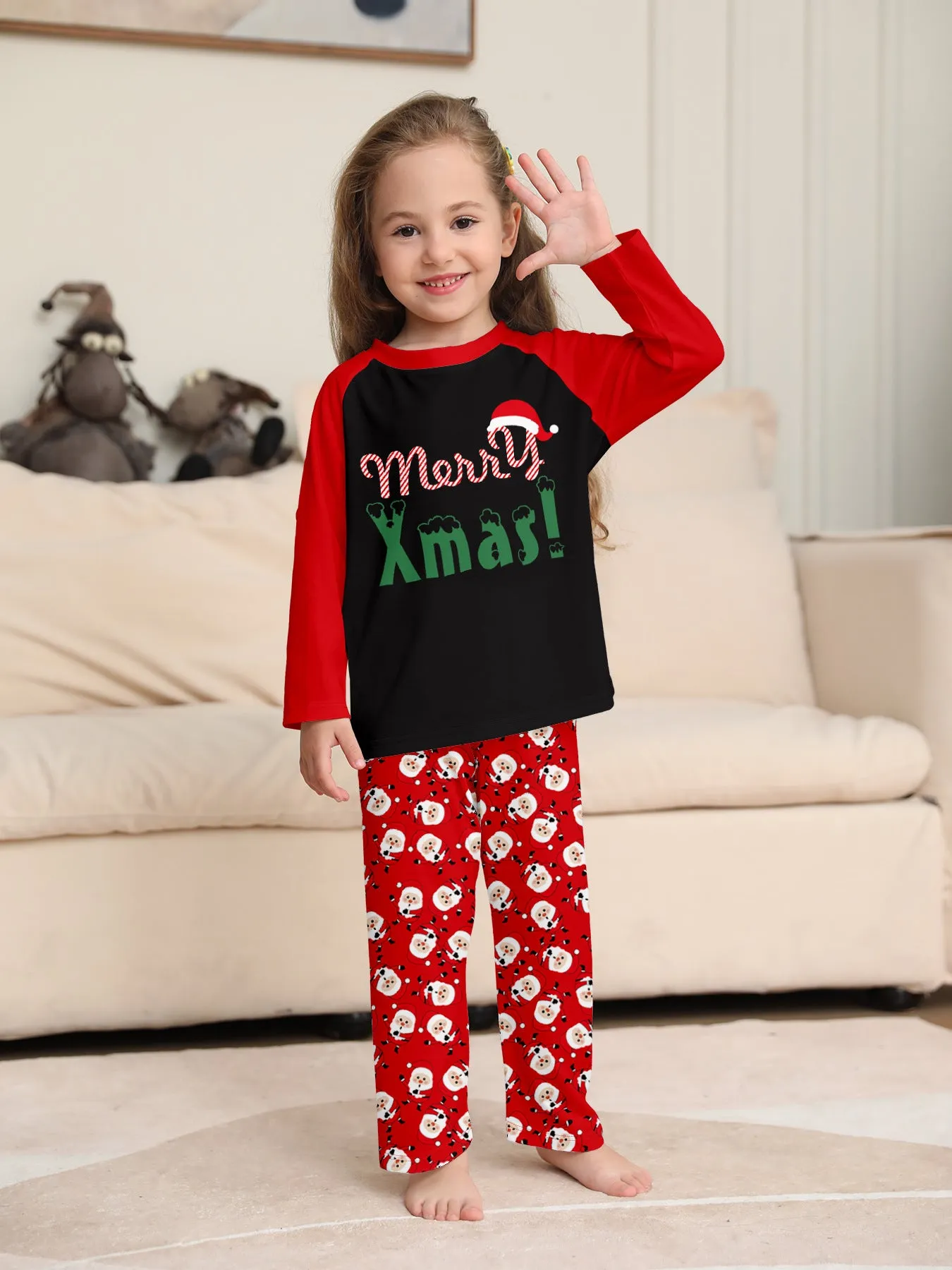 “Merry Xmas” Santa Claus Print Family Pajama Set